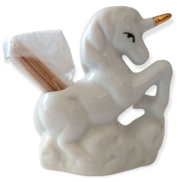 Vtg Atlanta GA Unicorn Toothpick Holder State Souvenir Ceramic Horse White Gold. - Picture 9 of 16